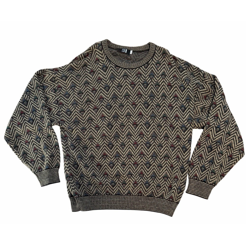 VTG 80s 90s TSR USA Mens Grandpa Sweater 4XB Abstract Crew Knit Retro Thick Cozy